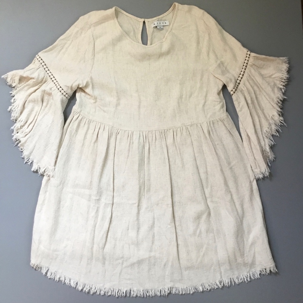 HYFVE Maternity Linen Dress Boho Bell Sleeves Babydoll - Picture 2 of 6